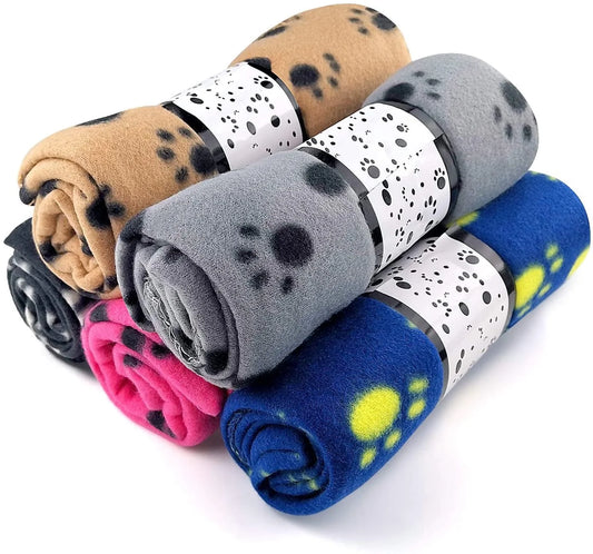 5 Pack Large Fleece Dog Blanket, 38X 27 Inch Fluffy Cat Puppy Blanket, Soft Pet Blanket Sleep Mat Bed Cover with Color Paw Printing for Home Using